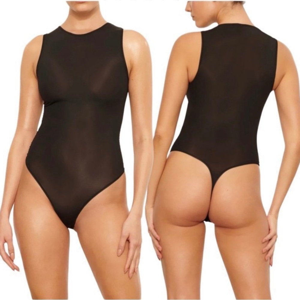 SKIMS Jelly Sheer Bodysuit COLOR ONYX LARGE